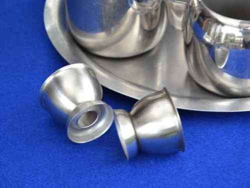 Stainless Steel Tea Set on Tray, with Gravy Boat on Stand and Two Egg Cups - Eight Pieces