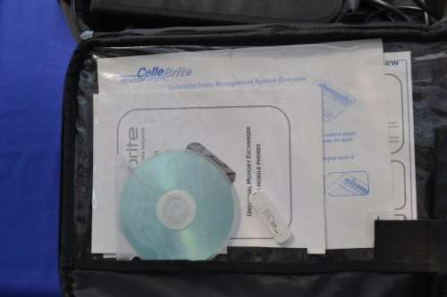 Cellbrite bag with plenty adapters and stuff