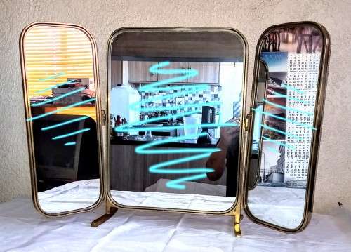 Vintage Solid Brass Free Standing Segmented Mirror.