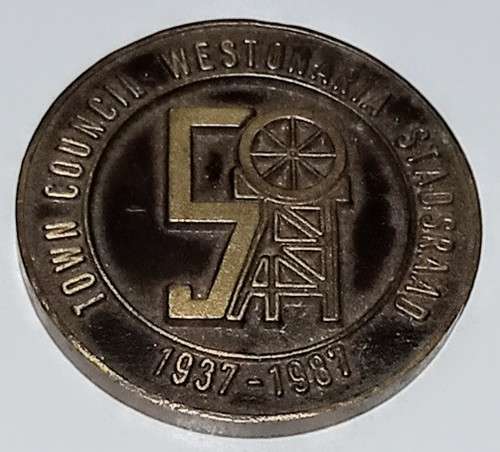 Town Council Westonaria Stadsraad 1937-1987 Bronze Medallion. 3.7cm Diameter