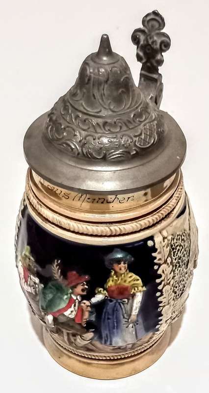 Vintage Germany Beer Stein with Pewter Lid. 16.5cm Tall