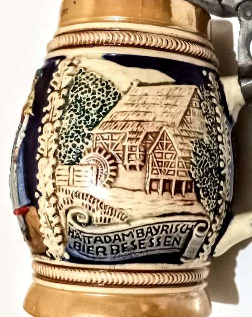 Vintage Germany Beer Stein with Pewter Lid. 16.5cm Tall