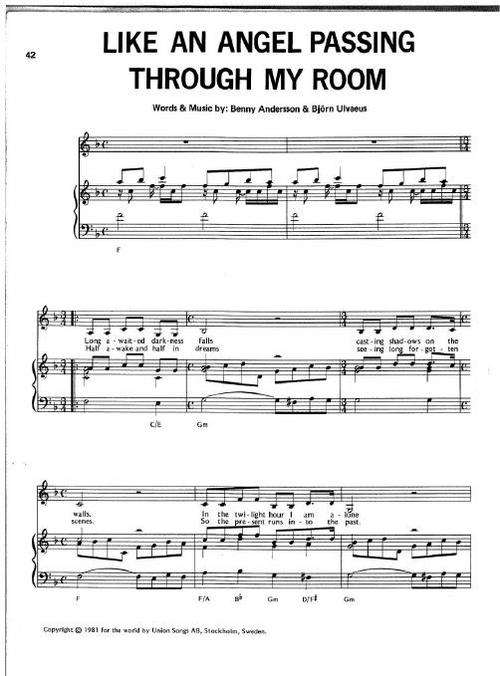ABBA - Like An Angel Passing Through My Room (Piano Sheet Music)