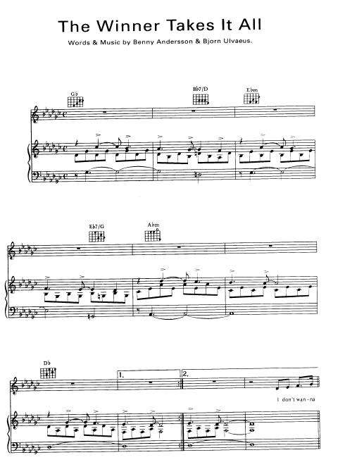 ABBA - The Winner Takes It All (Piano Sheet Music)