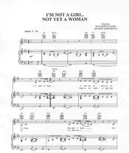Britney Spears - I'm Not A Girl, Not Yet A Woman (Piano Sheet Music)