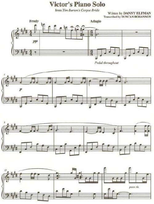 Danny Elfman - Victor's Piano Solo (From Corpse Bride) Piano Sheet Music *Free Shipping*