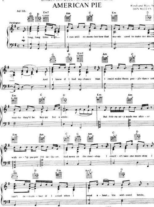 Don McLean - American Pie (Piano Sheet Music) *Free Shipping*