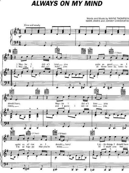 Elvis Presley - Always On My Mind (Piano Sheet Music) *Free Shipping*