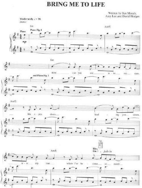 Evanescence - Bring Me To Life (Piano Sheet Music) *Free Shipping*