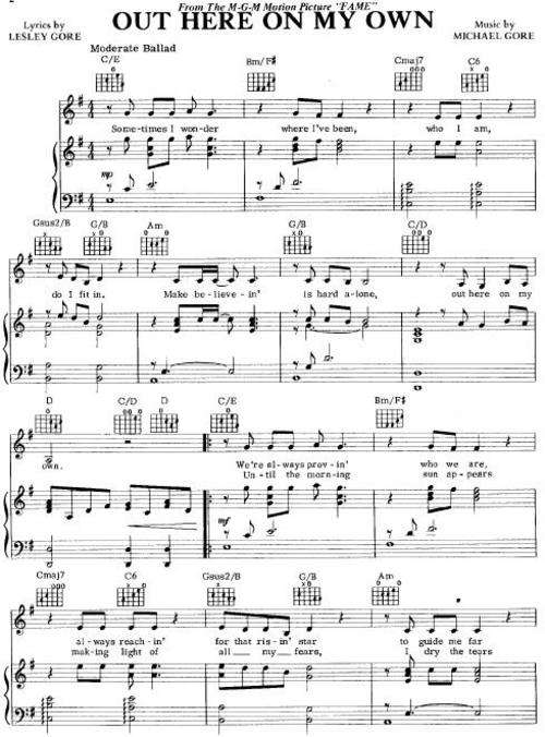 Irene Cara - Out Here On My Own (From Fame) Piano Sheet Music *Free Shipping*