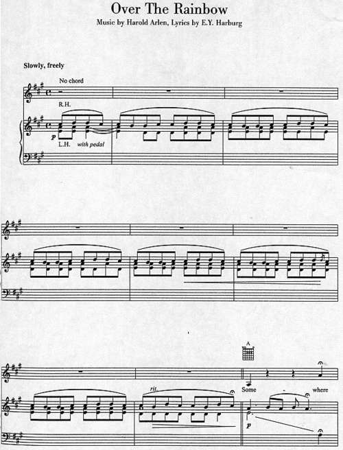 Judy Garland - Over The Rainbow (From The Wizard Of Oz) Piano Sheet Music *Free Shipping*