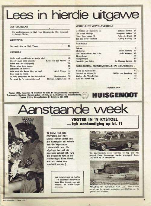 Huisgenoot Tydskrif - 2 Junie 1972 - Sien produkbeskywing vir inhoud