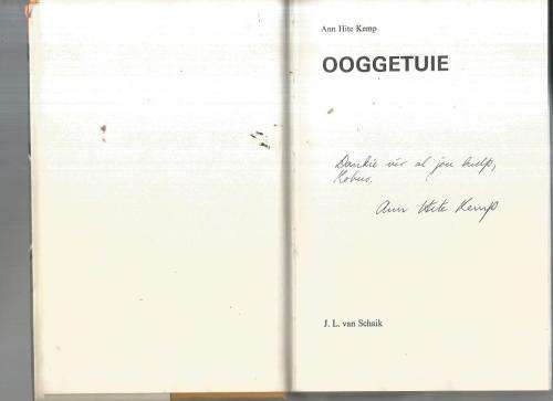 Ooggetuie - Ann Hite Kemp - 1980 - Speurverhaal met boodskap van skywer voorin