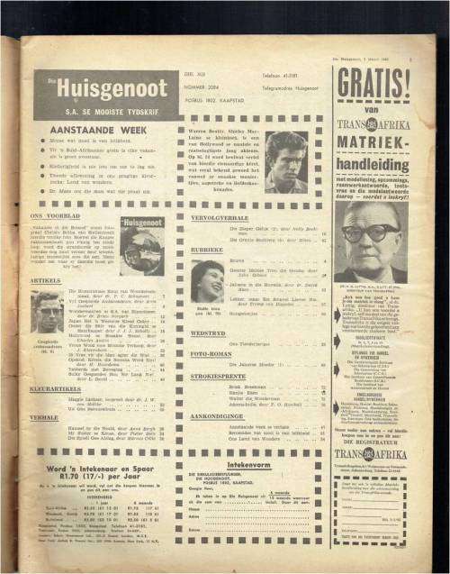 Huisgenoot Tydskrif - 2 Maart 1962 - Sien produkbeskywing vir inhoud