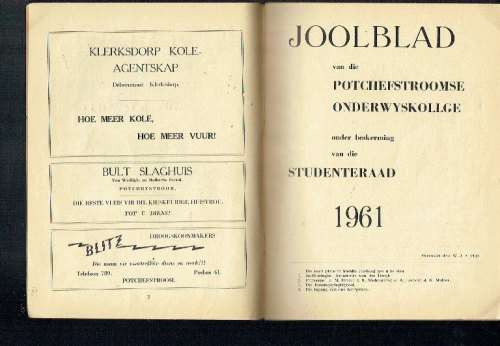 Jool Poot 1961 - Skaars joolblad tydskrif  - van die ou Potch Onderwys (Normaal) Kollege
