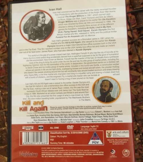 DVD - Kill and Kill again - SA Movie with James Ryan, Anneline Kriel, Bill Flynn, Ken Gampu etc