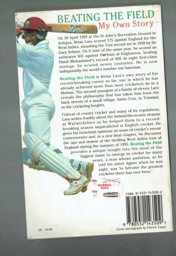 Beating the field - Brian Lara & Brian Scovell - Autobiography West Indian cricket Star (1996) (a)