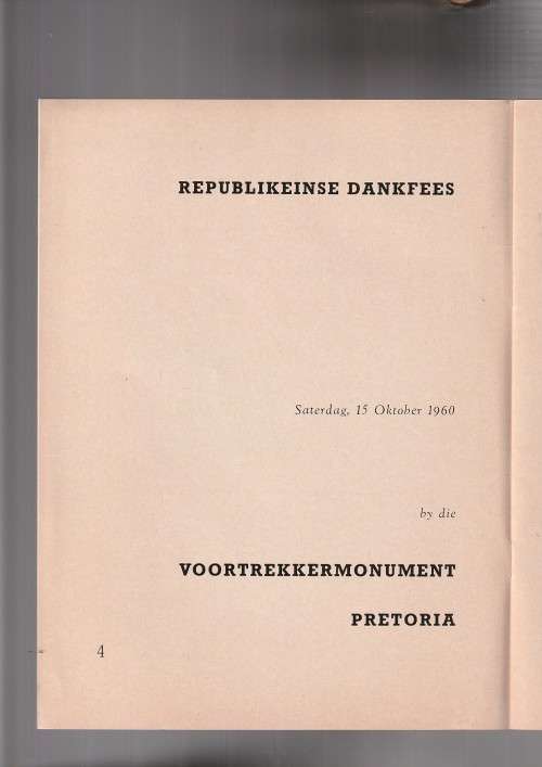 Republikeinse Dankfees 1960 - FAK - Program vir fees by Voortrekkermonument