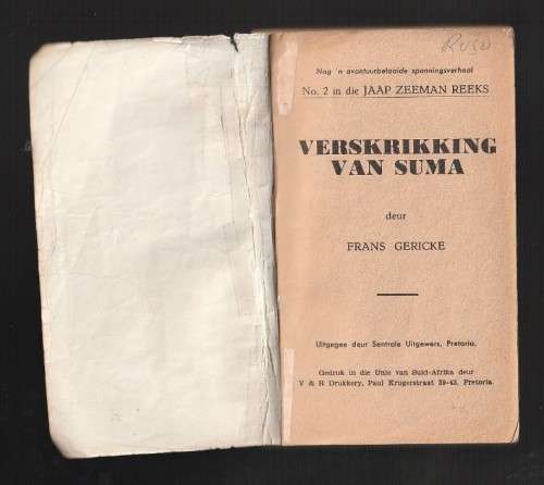 Verskrikking van Suma - Frans Gericke - skaars Jaap Zeeman reeks nr 2 - Ou Kaapse seerower verhaal