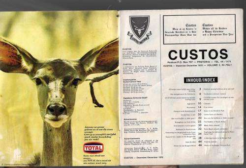 Custos Magazine Dec 1972 Nr 1 Vol 2 - magazine for the SA national parks