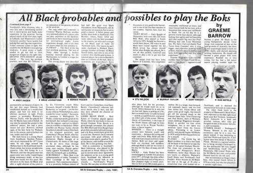 RUGBY Magazine July 1981 - Pre view of NZ Tour
