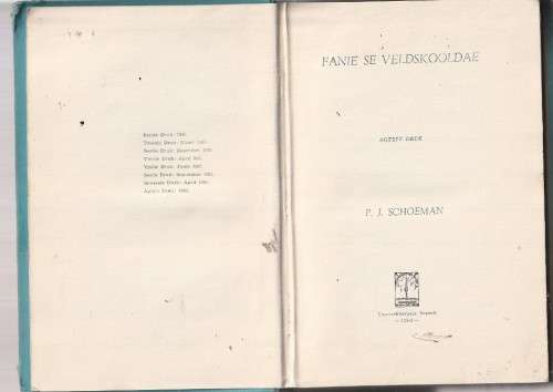 Fanie se Veldskooldae - PJ Schoeman - Nr een van die Fanie trilogie - Jag avonture - 1962