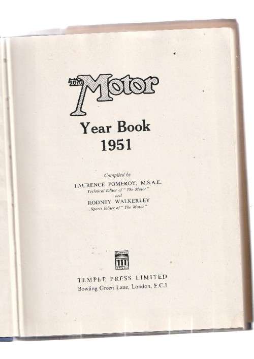 The Motor Yearbook of 1951 - Vintage collectable item - Pomeroy & Walkerley (M1)