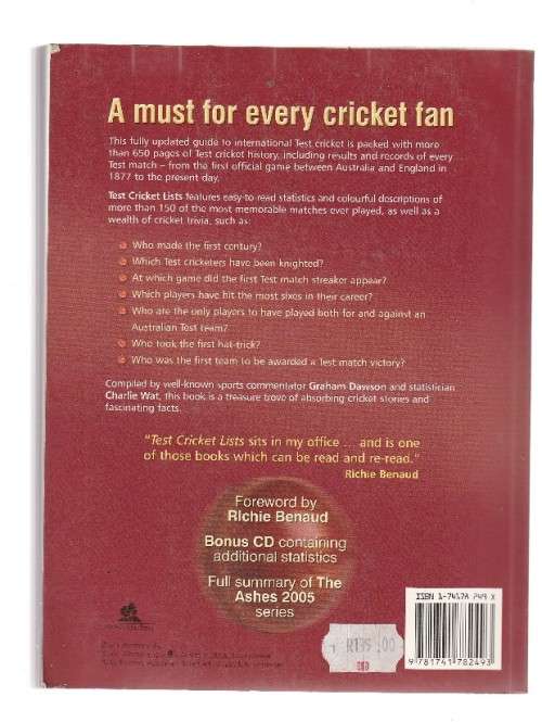 Test Crickets Lists - Dawson & Wat (Ultimate Guide to Test Cricket) NO CD (a2)