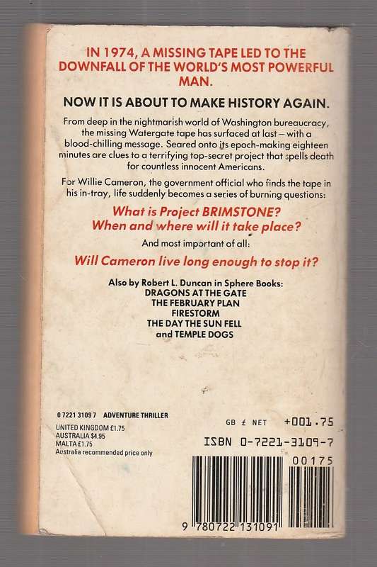 Brimstone - Robert L Duncan (j) Watergate type thriller