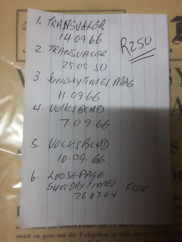 Lot van 5 Koerante - Sien scans vir datums ens (een gratis los bladsy)