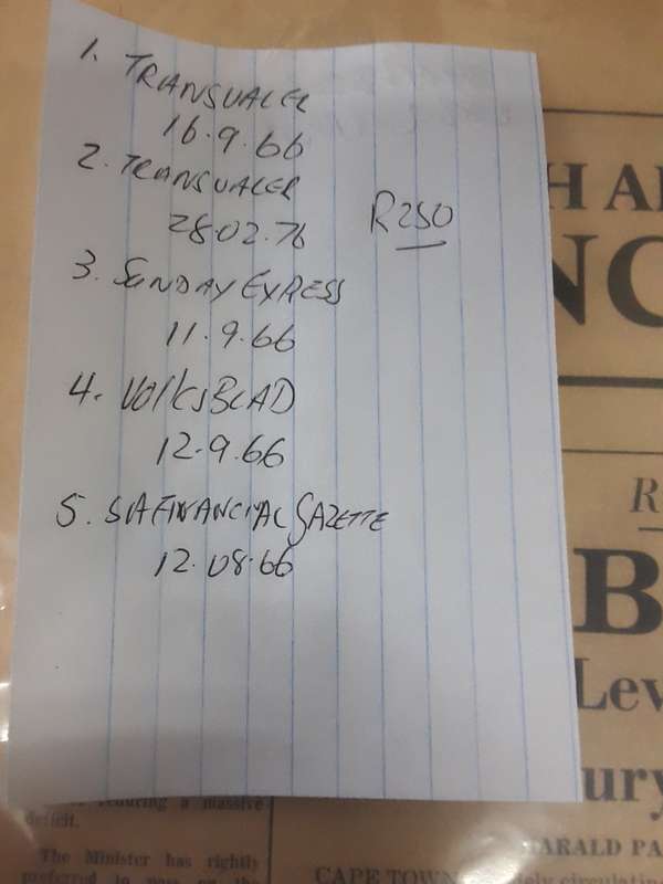 Lot van 5 Koerante - Sien scans vir datums ens