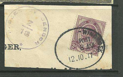 S.A.UNION 2d STAMP USED IN WINHOEK  STAMPED CENSOR RARE ON PIECE