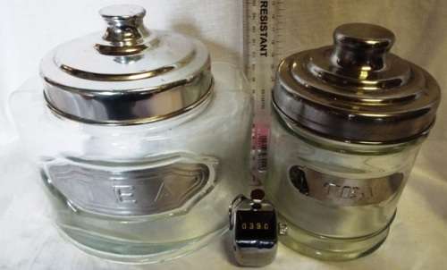THICK CLEAR GLASS TEA CANISTER 2X