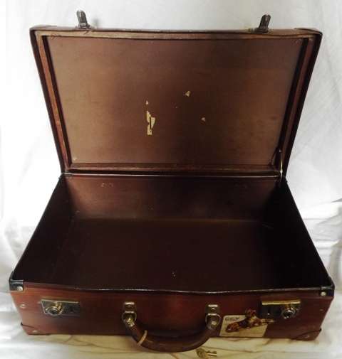 VINTAGE Brown Cardboard Suitcase WITH KEY