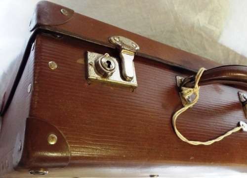 VINTAGE Brown Cardboard Suitcase WITH KEY