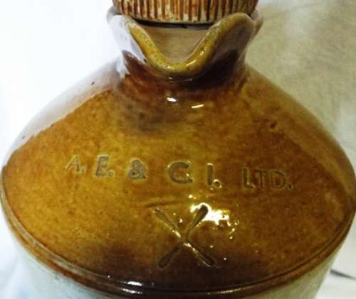 VINTAGE CERAMIC FLAGON WITH STOPPER - STAMPED A.E. & C.I. LTD VEREENIGING