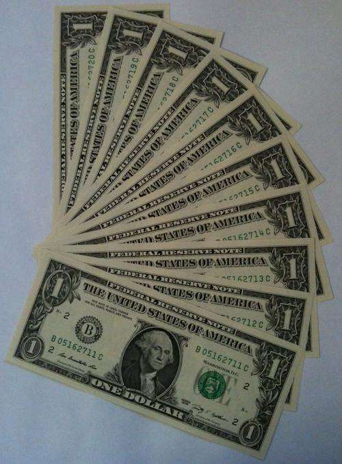 USA 1 Dollar Notes UNC in sequance x10!!!!!!! New York Reserve Bank B-Series