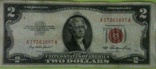 2 Dollar Jefferson Note!!!!! 1953 RED SEAL!!!!!!