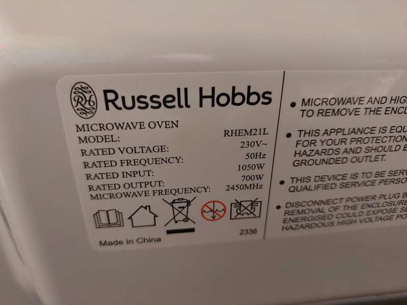 Russel-Hobbs model RHEM21L 20-litre 700 Watt mirror-front microwave oven - As new!