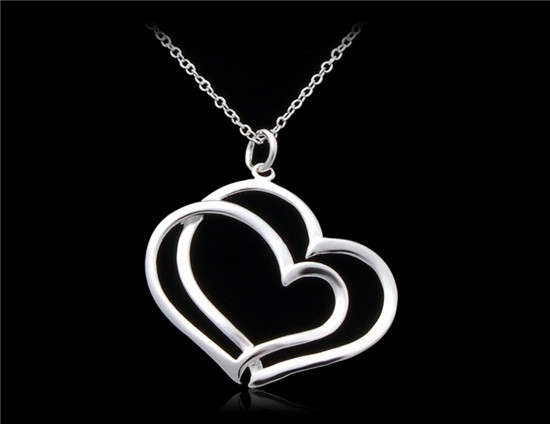 925 Silver Plated Double Heart Necklace