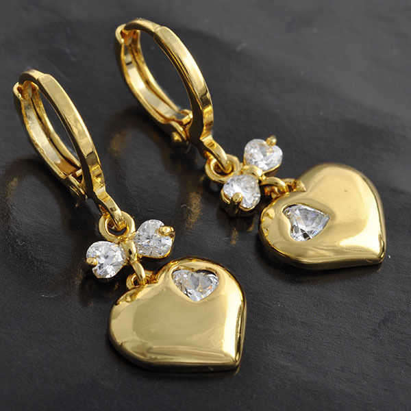 ***BRILLIANT*** Real Gold Filled Clear Cubic Zirconia Heart Dangle