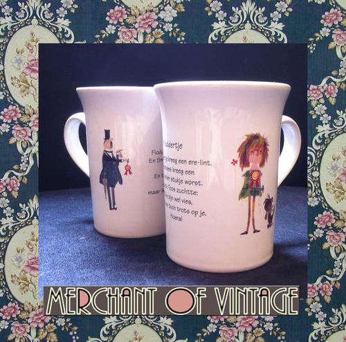 Set of illustrated 'Staffordshire Tableware' mugs: Schmidt & Westendorp's 'Floddertjie'. Rare find!