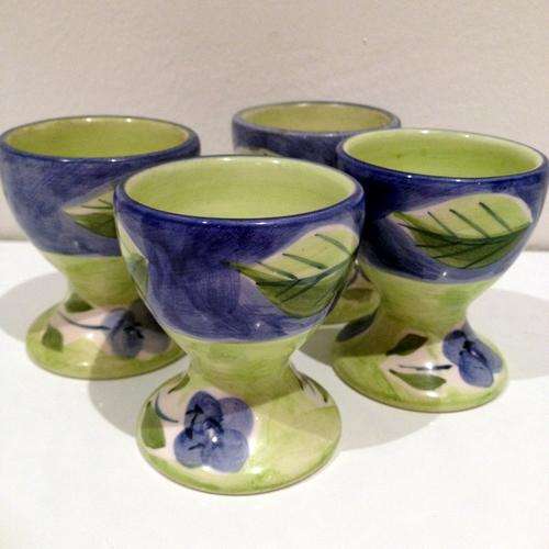 SET OF 4 HANDPAINTED CERAMIC EGG CUPS