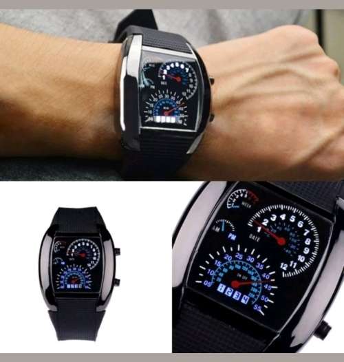 Fashion Men's black stainless steel analog quartz Led watch