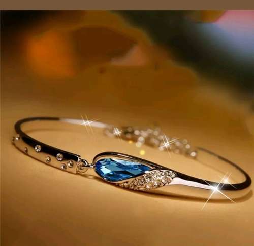 Ladies Fashion silver plated crystal chain charm cuff bangle bracelet