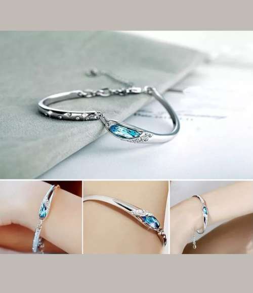 Ladies Fashion silver plated crystal chain charm cuff bangle bracelet