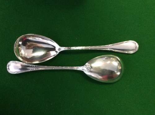 DELIGHTFUL PAIR OF OLD SILVER PLATE SERVING SPOONS