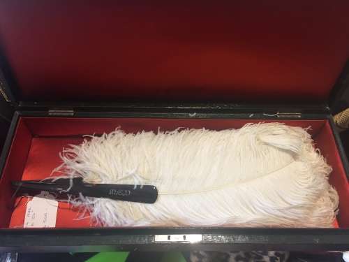 FANTASTIC ANTIQUE BOXED OSTRICH FEATHER FAN