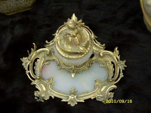 EXQUISITE 19TH  CENTURY BRASS AND ORMALU INKWELL