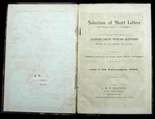 A Selection of Short Letters Touching Slightly Some Burning South African... -- Molteno, C.W.B.